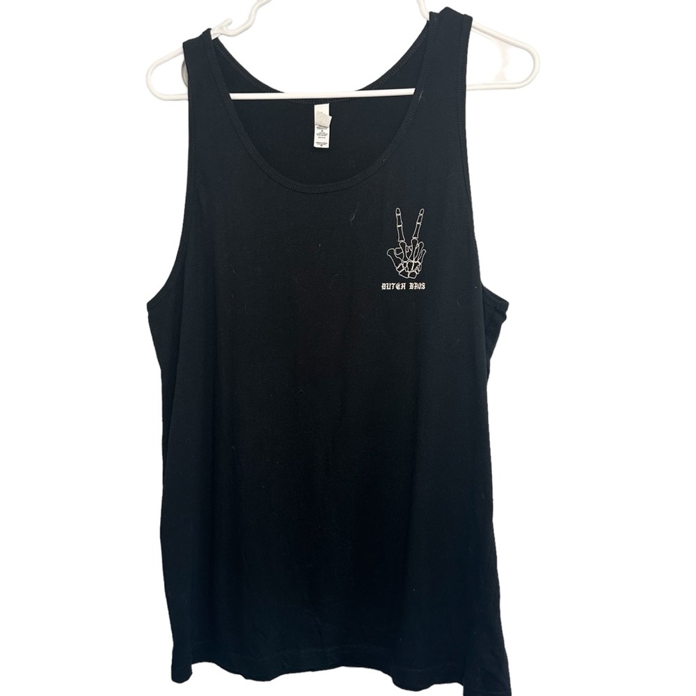 Dutch Bros MEDIUM Black Tank Skeleton Finger White Gothic Print RARE DB 1992